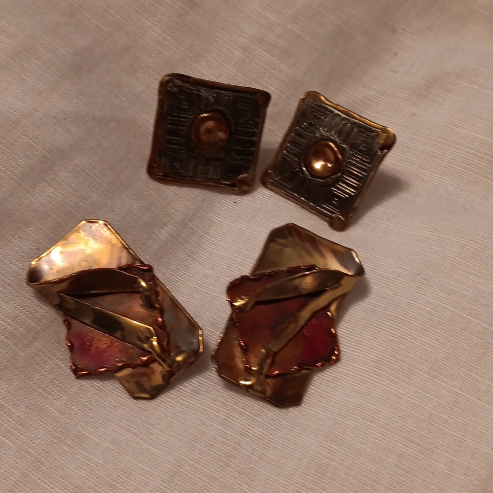 Brass and metal piece of art earrings